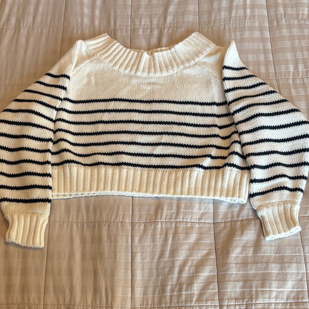Carbon38 Black and White Striped Sweater